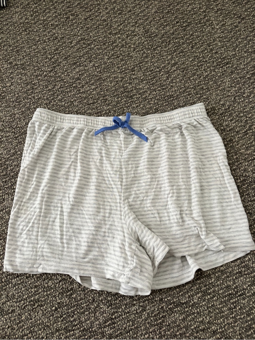 Old Navy Light Gray Striped Shorts with Blue Drawstring